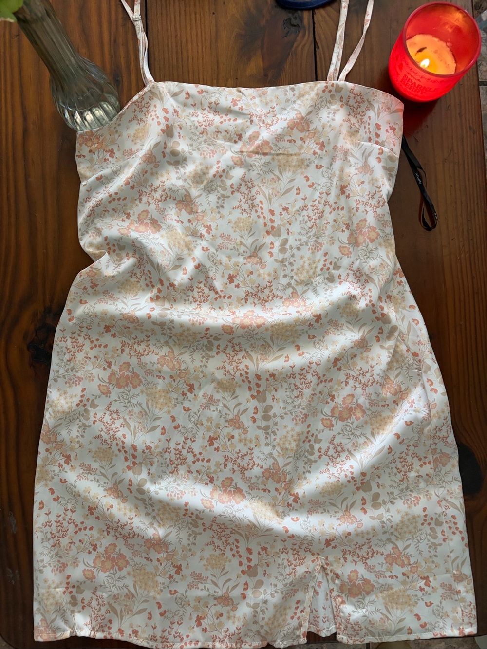 Forever 21 Cream Mini Slip Dress with Peach Floral Print